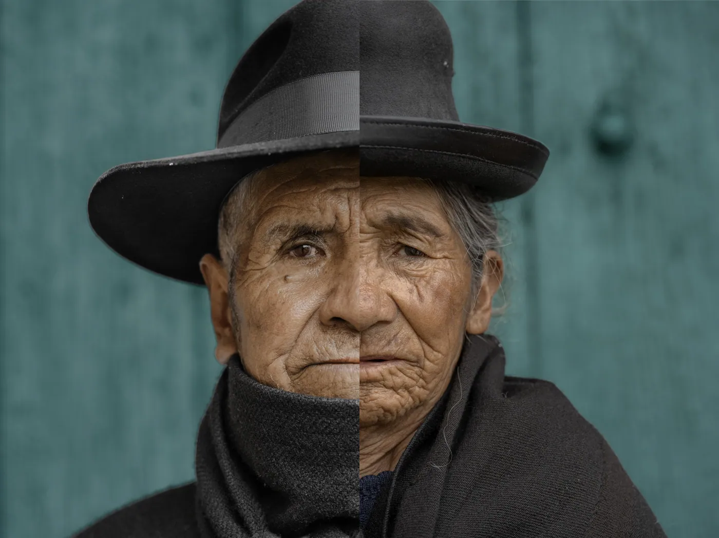 Retrato compuesto: la mitad del rostro de un awki y la mitad del rostro de una tayka